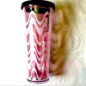 Starbucks 24oz Tumbler Pink with Whites Swirls- black name & black lid
